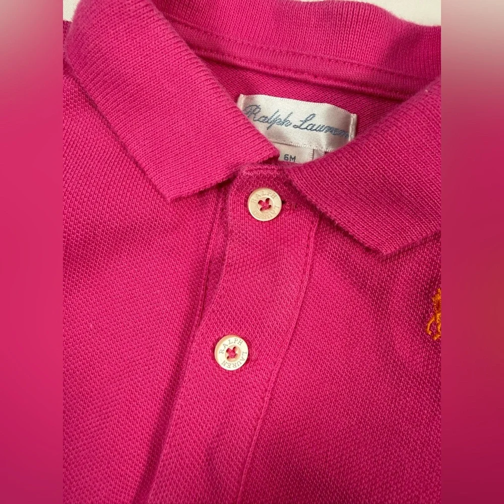 RALPH LAUREN Baby Girls’ 100% Cotton Hot Pink Polo Dress Preppy Academia Size 6M